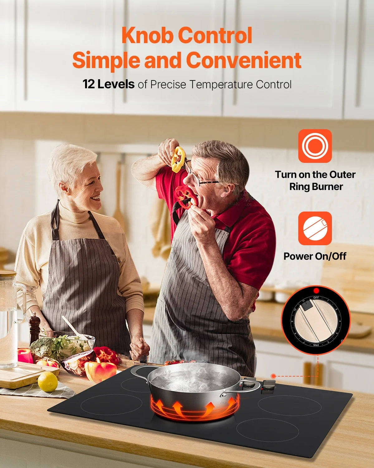 KFFKFF 5 Burner Electric Cooktop, 9200W 36" Ceramic Glass Stove Top Burner, Built In or Countertop, with Control Knobs, 12 Heat Levels, Glass Top, Automatic Power-Off for Indoor Outdoor Cooking