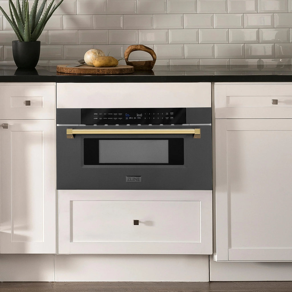 ZLINE Autograph Edition 30" 1.2 cu. ft. Built-In Microwave Drawer in Stainless Steel with Gold Accents