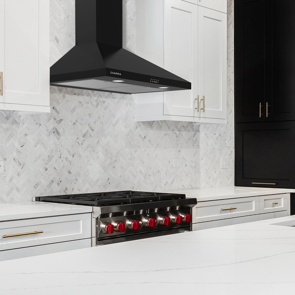 CIARRA Black Range Hood 30 inch Wall Mount Vent Hood Ductless Ducted Convertible CAB206P75
