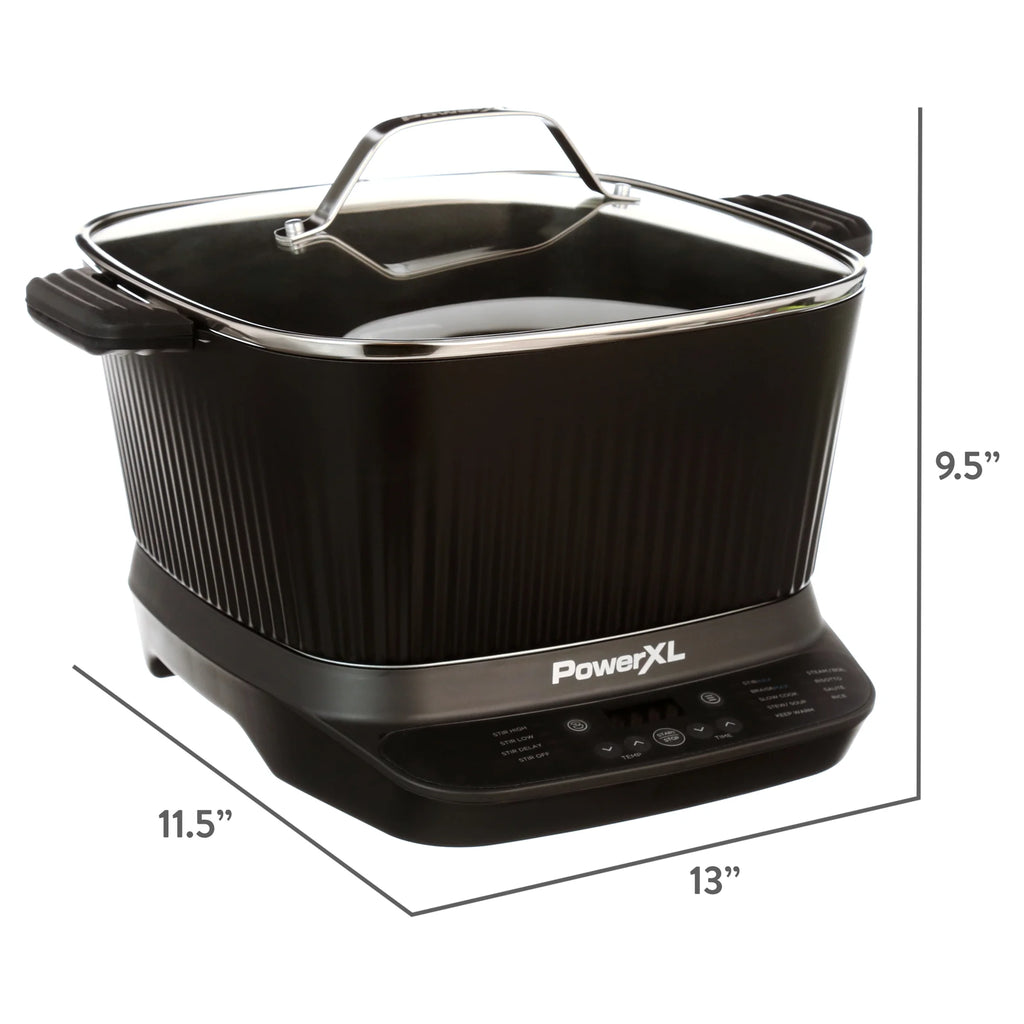 Power XL StirMax 7.5 Qt Multi-Cooker with Auto Stir/Shred Paddle and 9 Presets, Matte Black