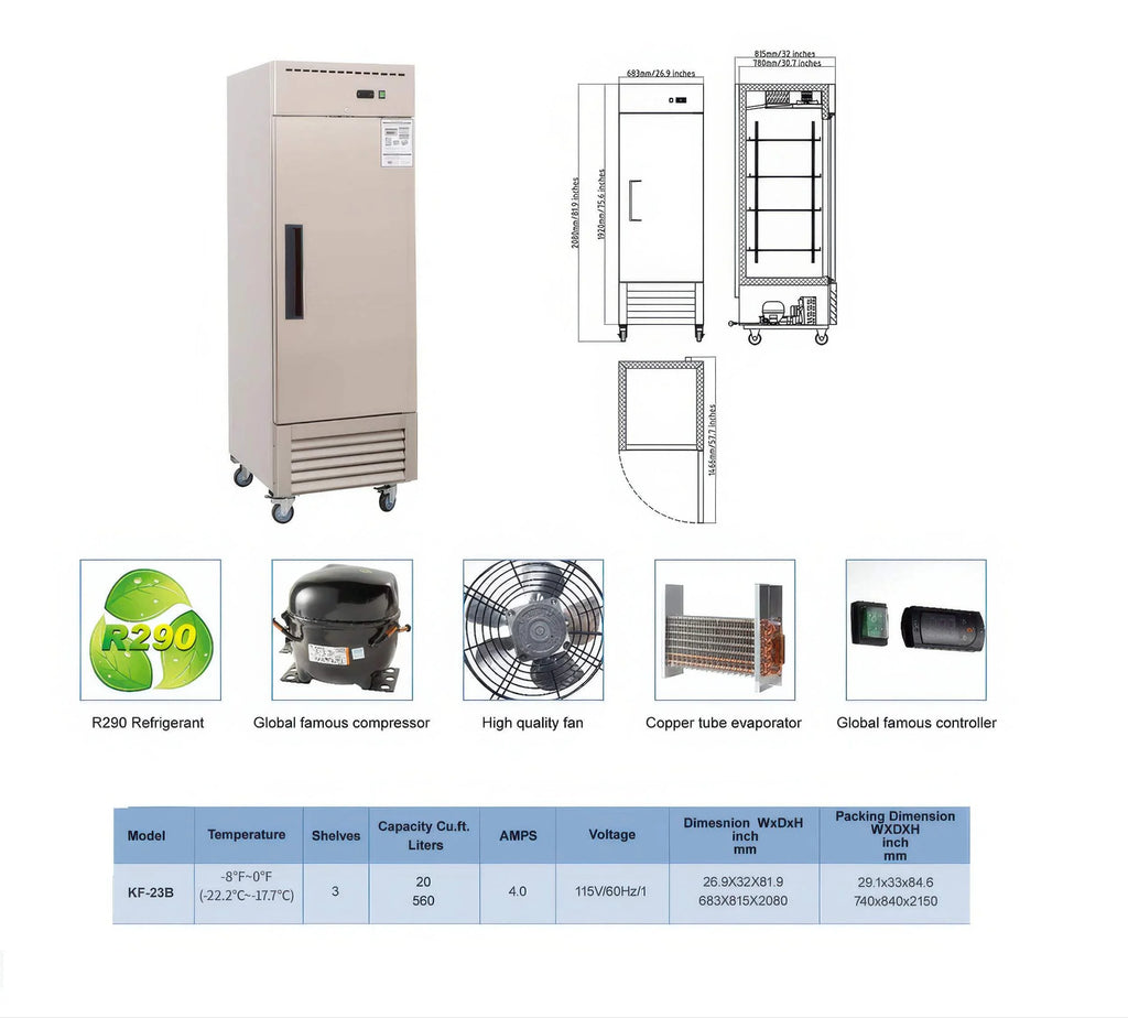 DURING D-KF-27B 27" Commercial Reach-in Freezer, 23 Cu.ft Stainless Steel
