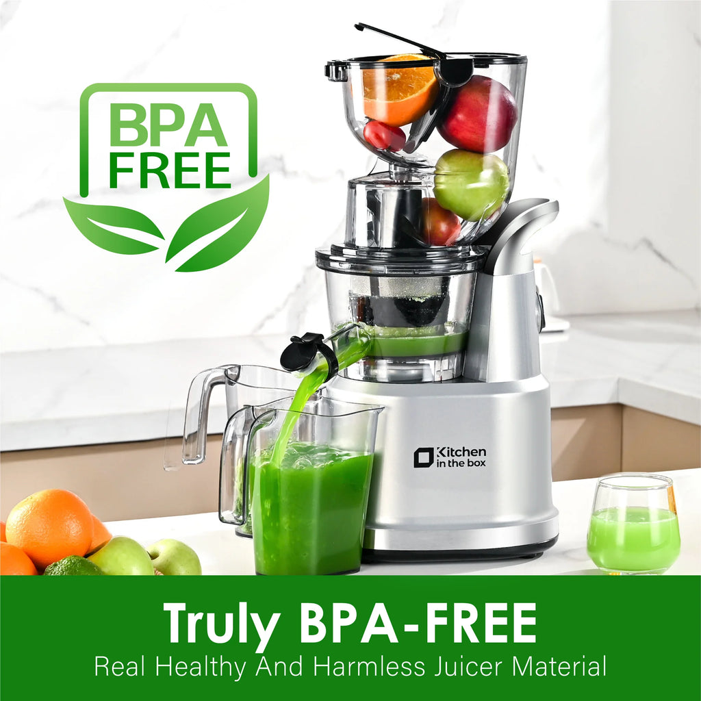 Kitchen in the Box Cold Press Juicer Machines With 3.26" Wide Feed Chute, Slow Masticating Juicer Machine for Whole Fruits and Vegetables, BPA-Free, High Juice Yield Juicer Maker (Silver)