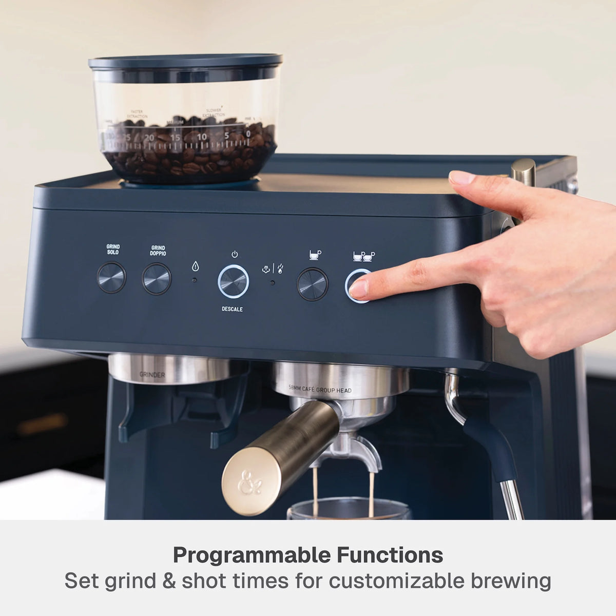 Thyme & Table Barista Grade Espresso Machine with 15-Bar Pressure, Conical Burr Grinder and Steam Wand, Sand White