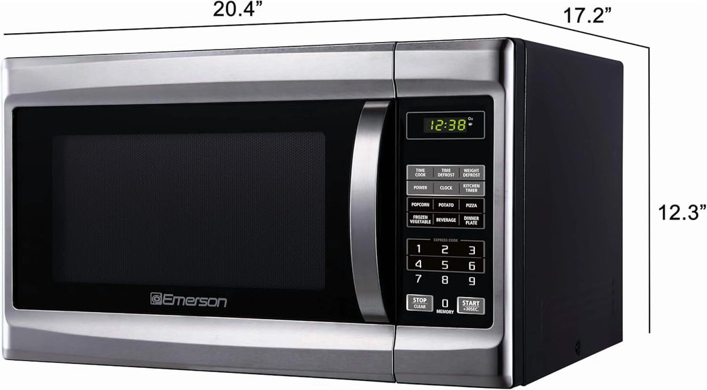 Emerson 1.3 Cu Ft 1000 Watt, Touch Control Microwave Oven, Stainless Steel/Black, MW1338SB