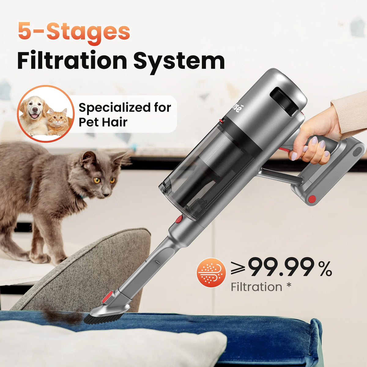 INSE Lightweight Cordless Vacuum with 30Kpa Powerful Suction & 60 Mins Runtime, Stick Vacuum  for Carpet, Tile, Pet Hair, Hardwood Floors