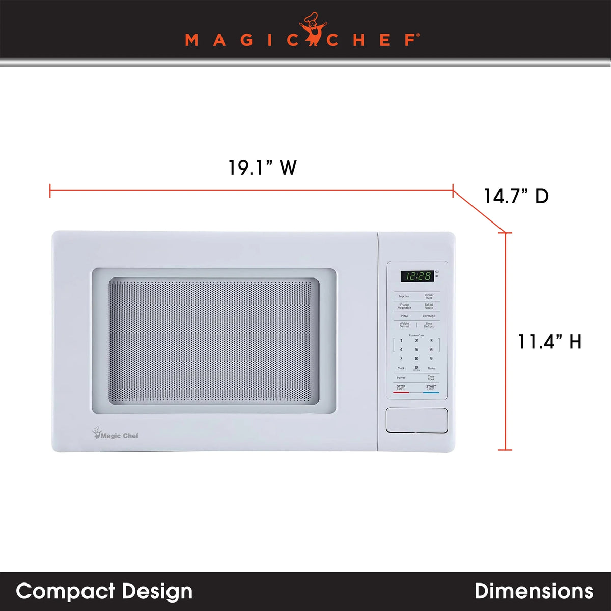 Open Box Magic Chef 0.9 Cubic Feet 900 Watt Stainless Microwave Oven, White