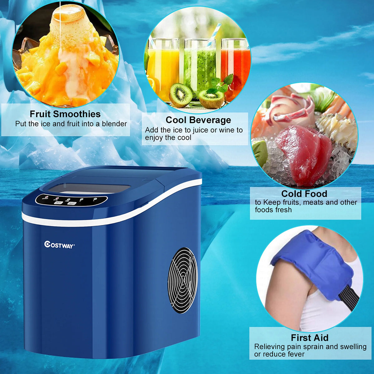 Costway Silver Portable Compact Electric Ice Maker Machine Mini Cube 26lb/Day