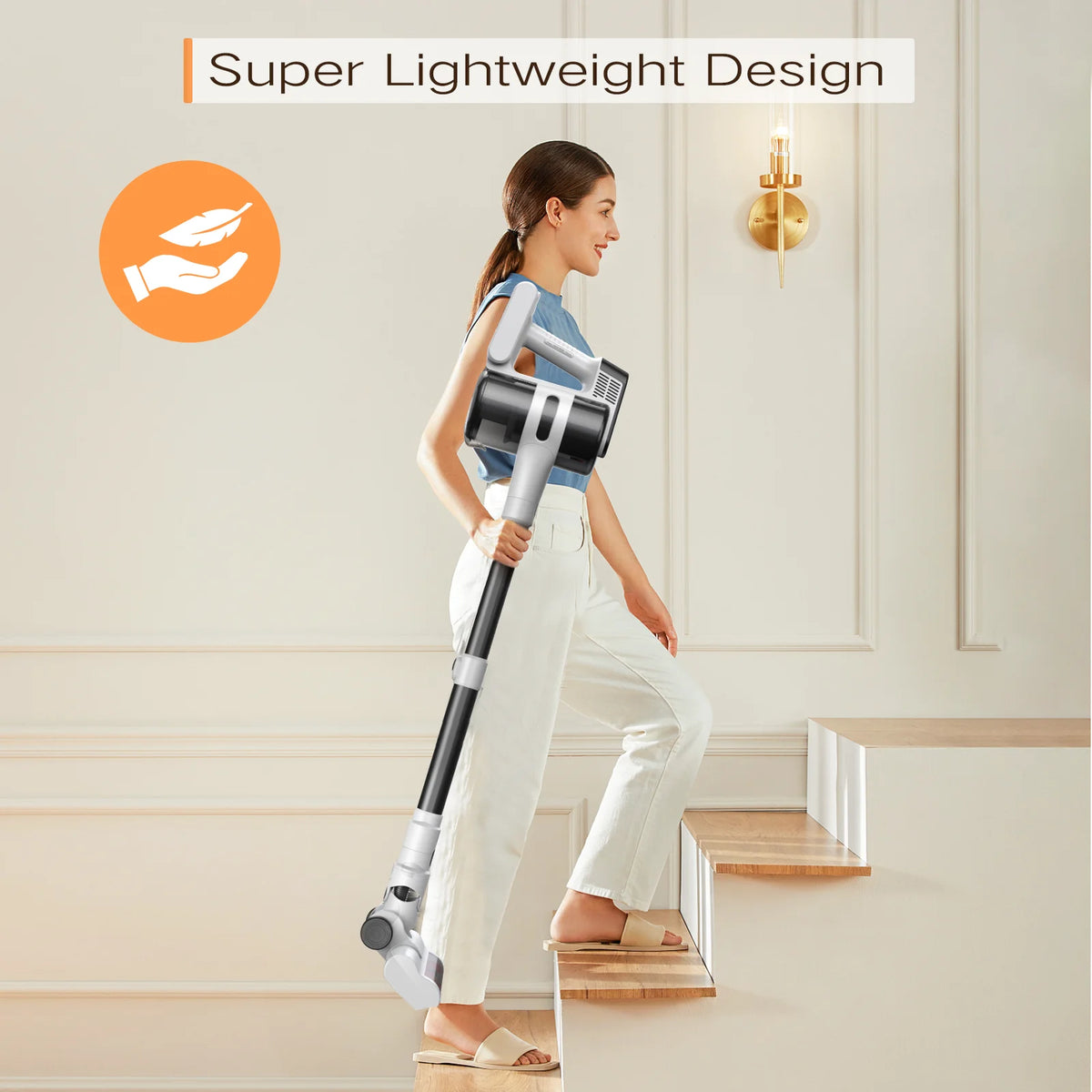 Cordless Vacuum Cleaner, 23kPa, Lightweight Stick Vacuum for Hard Floor, Carpet, Pet Hair, 55 Mins Runtime, Blue