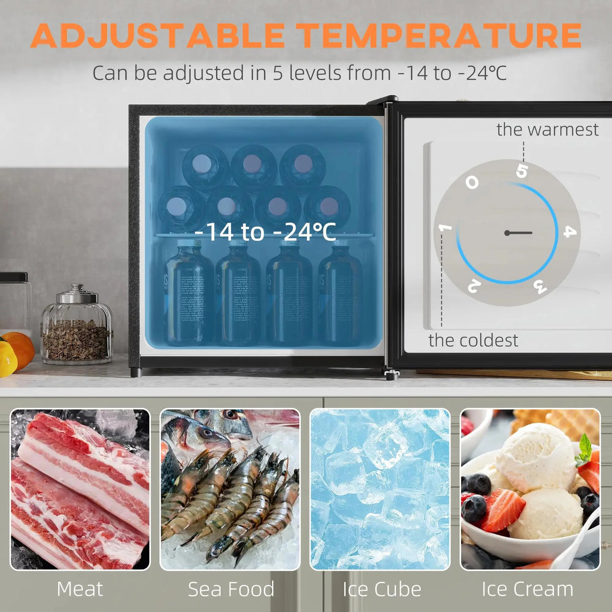 Resenkos 1.1 Cu.Ft Countertop Mini Freezer, Compact Upright Freezer with Removable Shelves, Red