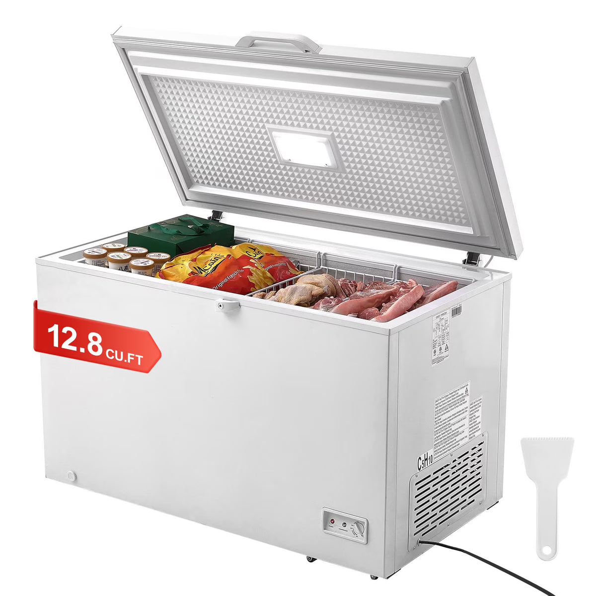 KFFKFF 12.8 Cu.ft / 345 L  Top-Open Chest Freezer with 7-SpeedTemperature Control 4 Removable Storage Baskets, Freestanding 6 Wheels