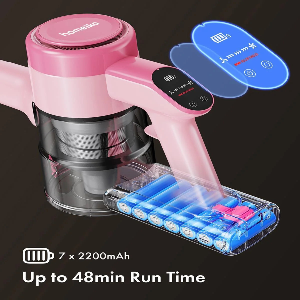 Homeika Cordless Vacuum Cleaner, 300W 23KPa Powerful Suction Vacuum with LED Display, 3 Suction, 48mins Runtime, Lightweight Stick Cleaner with Sofa Brush for Hard Floor/Carpet/Pet Hair/Car, Black