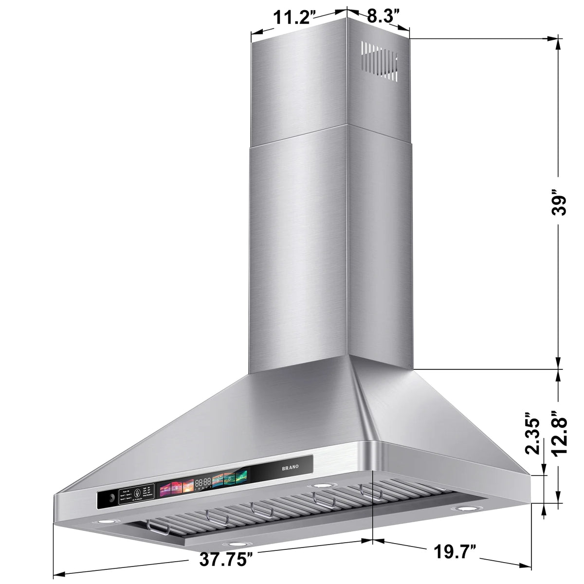 BRANO 30 Inch Wall Mount Range Hood Stainless Steel Hood, 900 CFM, Voice Control, 4-Speed