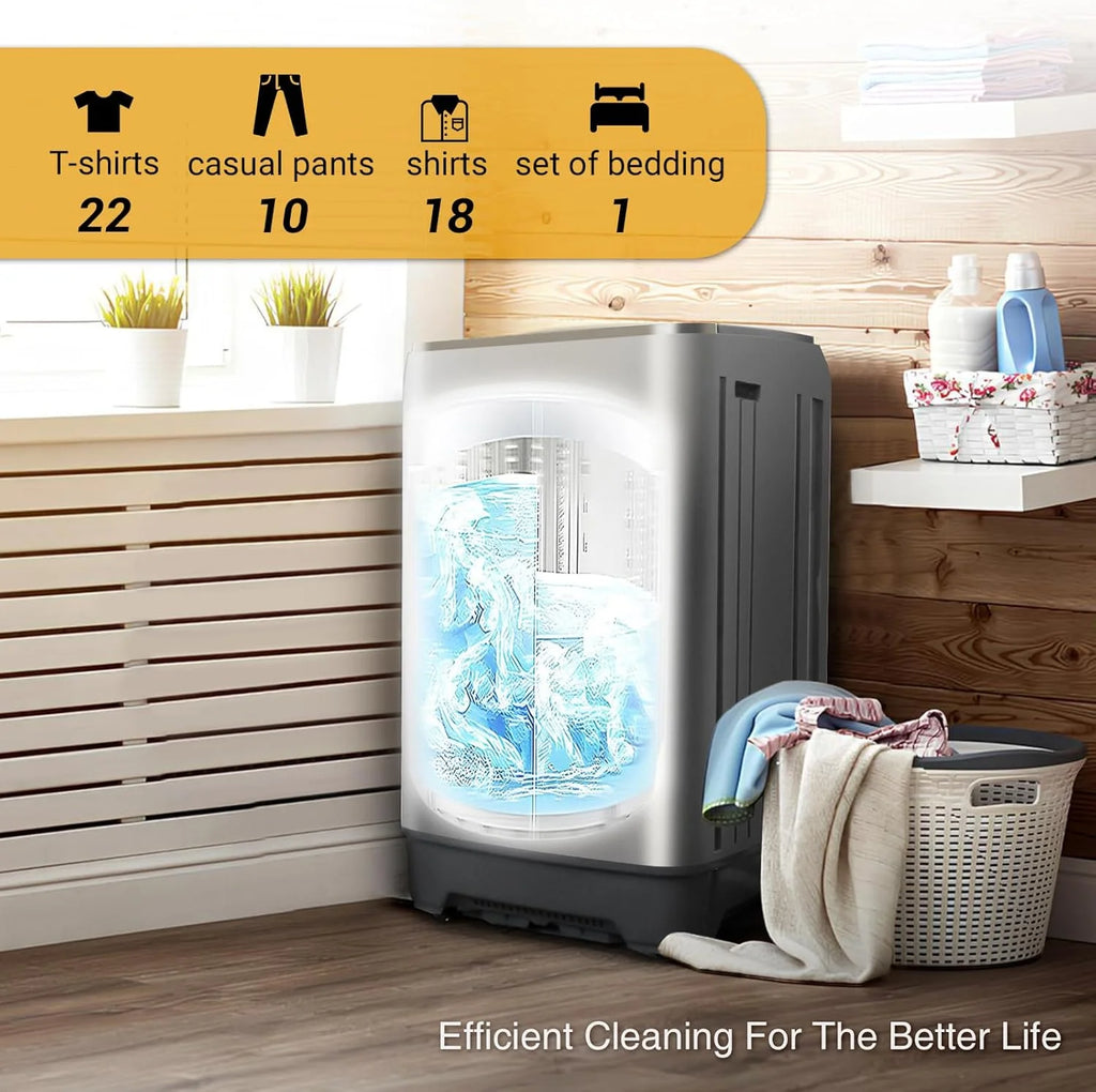 Kcpolre Portable Washing Machine 17.7 lbs Full-Automatic Compact Washer Machine for Apartment, 10 Wash Program Small Portable Washer for Dorm, Apartment, Home, Grey