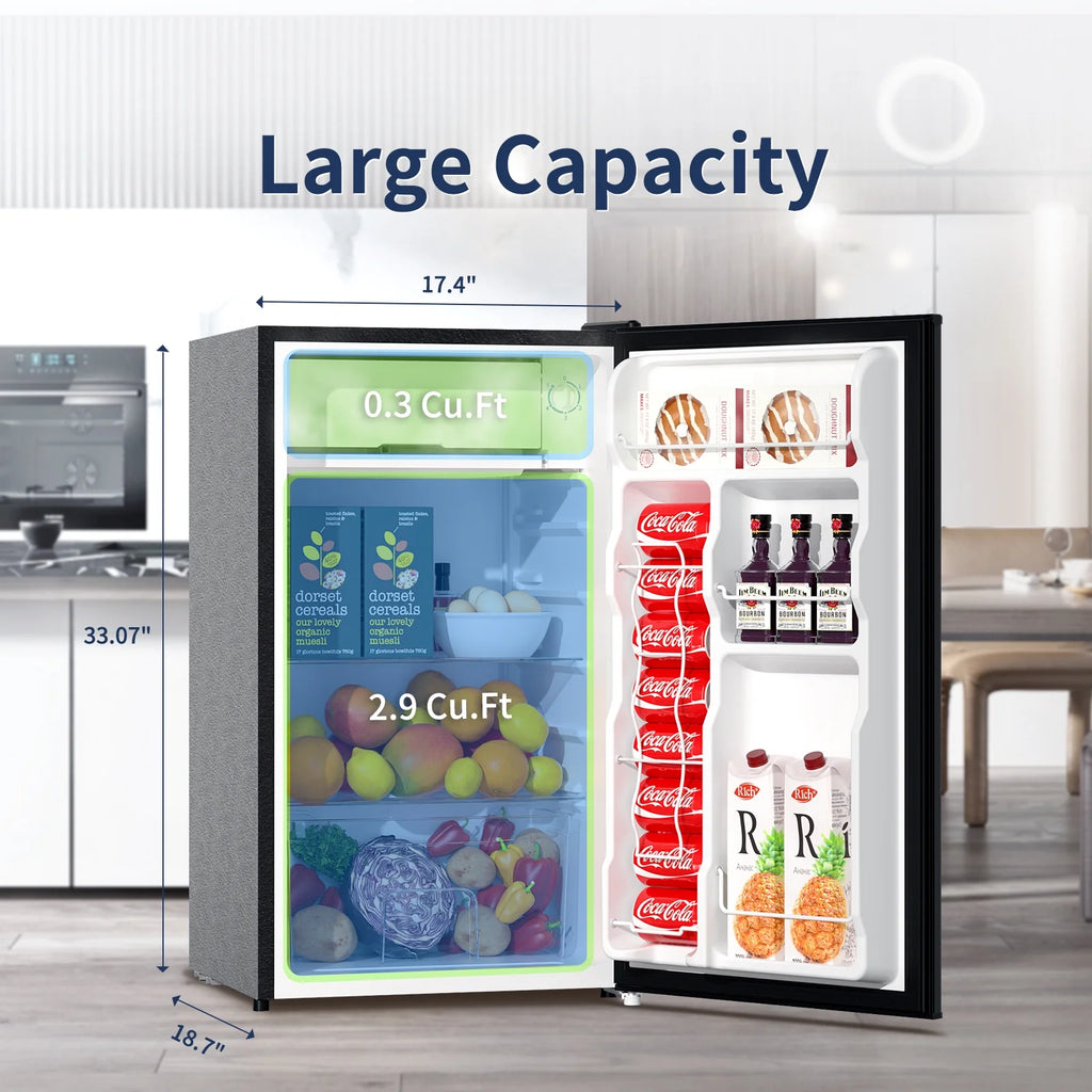 BANGSON 3.2 Cu.Ft. Mini Fridge, Compact Refrigerator with Reversible Door, Silver
