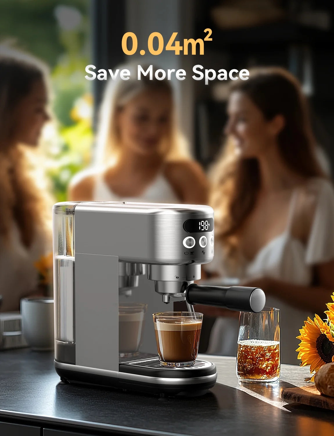 Neretva Espresso Machine 15 Bar Professional Espresso Maker with Milk Frother Steam Wand, Cappuccino & Latte Machine, Espresso Coffee Machine for Home- Stainless Steel