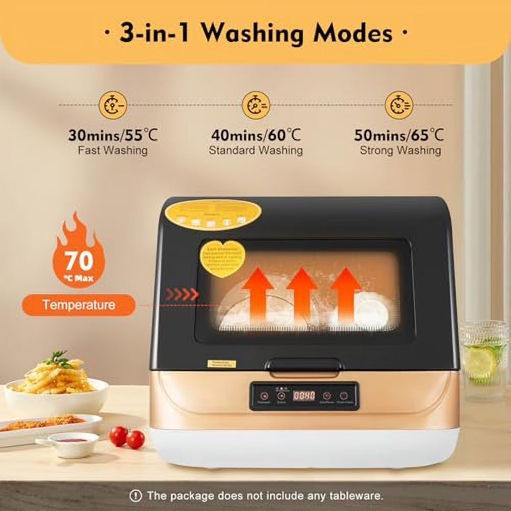 Portable Countertop Dishwasher 800W 110V 3 Washing Programs Dish Washer with Enhanced Dryingm 7.8-Liter Mini Dishwasher Automatic Dishwashing Machine for Restaurants, Kitchens, Cafeterias