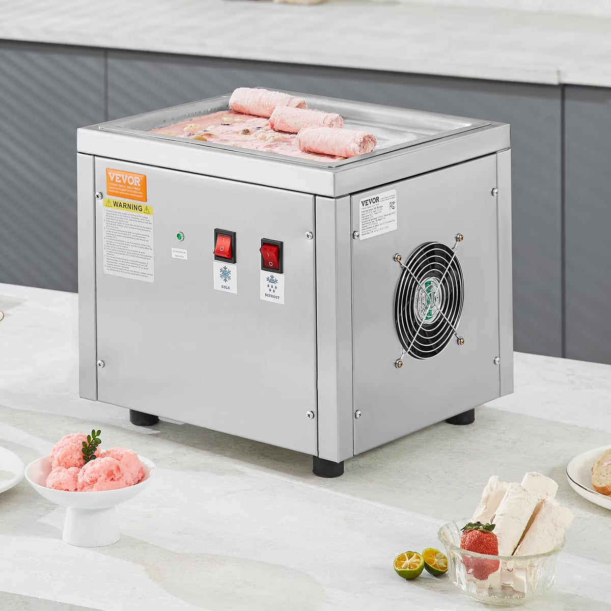 KFFKFF 11 x 9.5 Inch Pan Fried Ice Cream Roll Machine / Rolled Ice Cream Maker