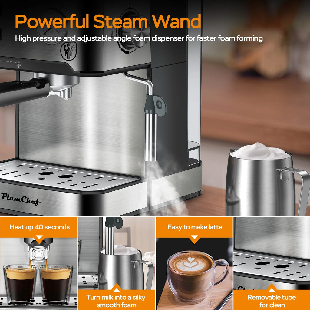 20 Bar Espresso Machine with Milk Frother, Single & Double Shot, ESE Pod Compatible, Removable Water Tank for Cappuccino, Latte, & Machiato for Home Barista