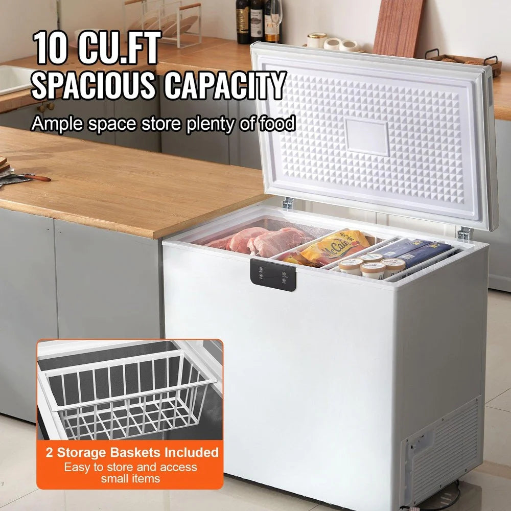 Choco Moon Large Capacity 14.5 Cu.ft Chest Freezer, 345L Storage, 4 Slide-Out Baskets, Lockable Lid, 8 Temp Control Levels, Energy-Efficient LED Lights, 6 Swivel Casters for Easy Mobility