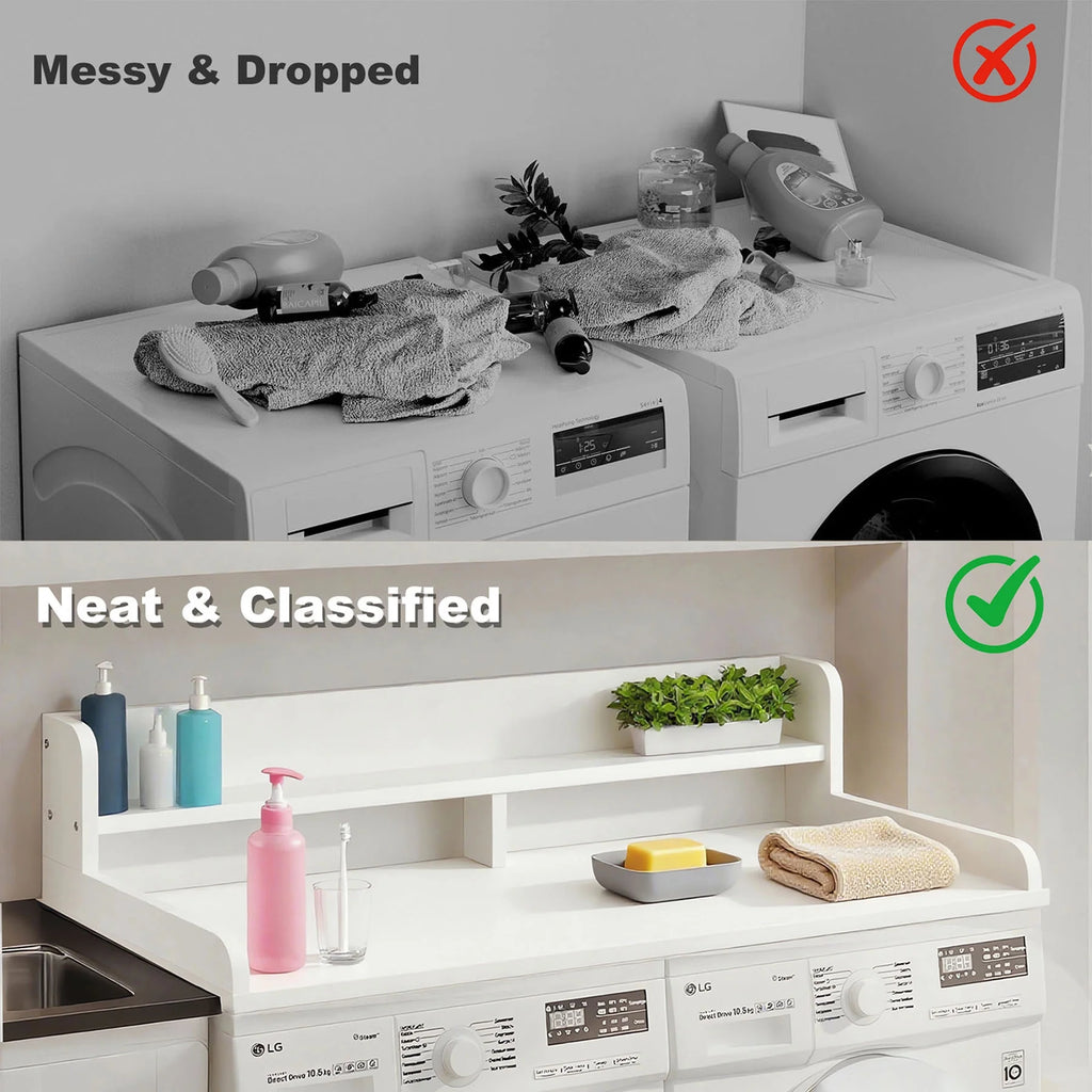 S-HOME Large Space 2-Tier Washer and Dryer Countertop with 2.75 Inch H Guard, 54 Inch W x 27.5 Inch D Topper for Laundry Room