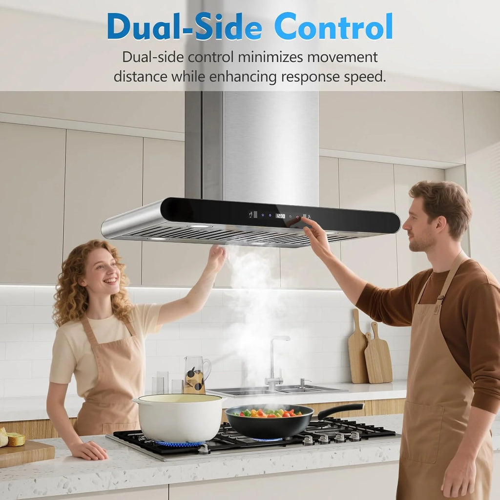 Island Range Hood 30 Inch 700 CFM kitchen Hood with Dual-Sided Touch Gesture Remote Control Ceiling Mount Convertible Ducted/Ductless 3-Speed Fan 3 Stainless Steel Baffle Filters