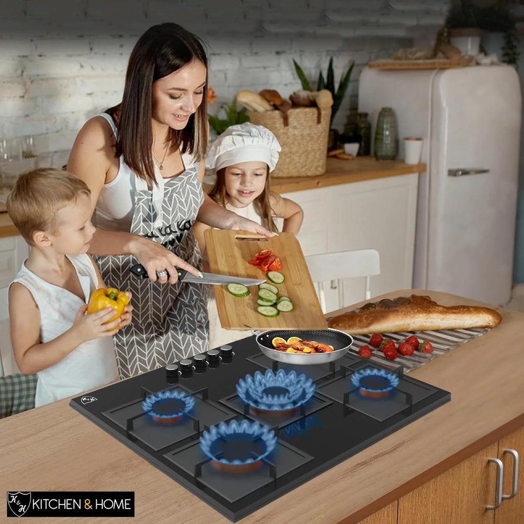 K&H 5 Burner 30 Inch Built-in LPG/Propane Gas Stove Top Glass Surface Cast Iron Cooktop UL/ETL Certified 5-GCW-LPG