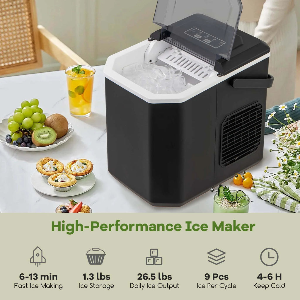 Costway Countertop Ice Maker Portable Ice Making Machine 6-13 Mins 9 Ice 26.5 lbs/24 Hrs Black