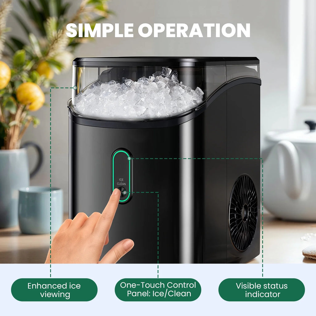 Philergo Nugget Ice Maker Countertop, WiFi Pebble Ice Machine with Timer and Self-Cleaning Function, 35 lbs/24 Hrs for Home, Kitchen, RV, Camping, Black