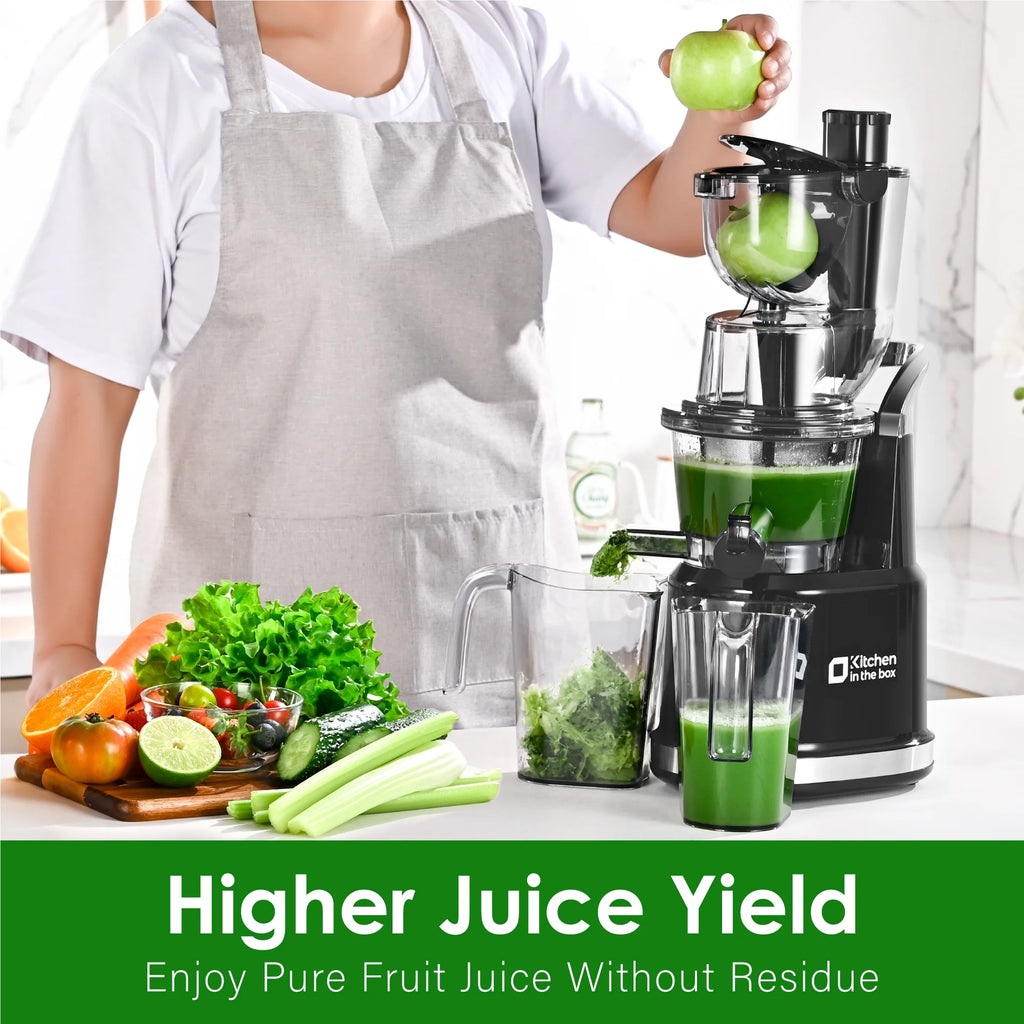 Kitchen in the Box Cold Press Juicer Machines With 3.26" Wide Feed Chute, Slow Masticating Juicer Machine for Whole Fruits and Vegetables, BPA-Free, High Juice Yield Juicer Maker (Silver)