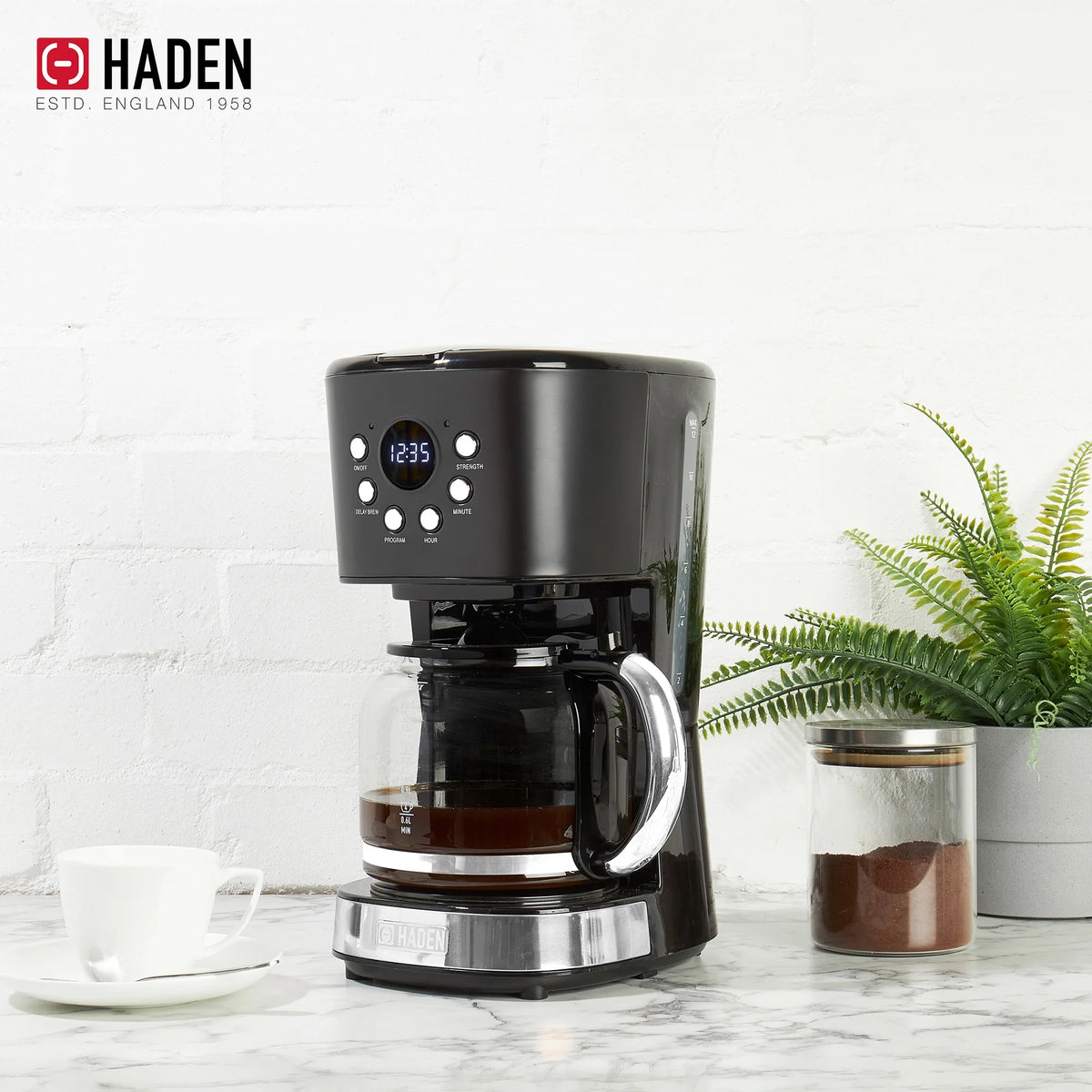 Haden 12 Cup Coffee Maker with 2 Slice Stainless Steel Bread Toaster, White