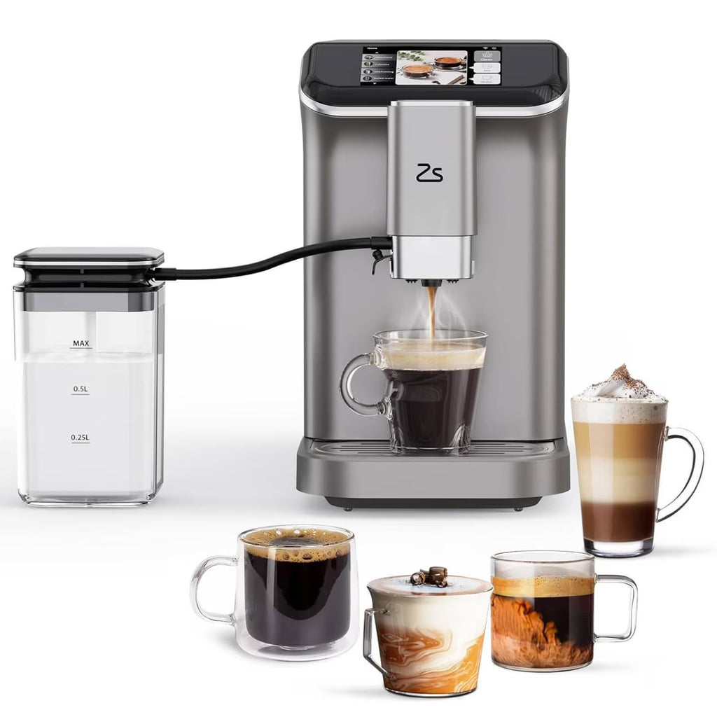 Espresso Machine,Fully Automatic Espresso Machine with Automatic Milk Frother,7 Coffee Varieties,20-Bar,Built-in Grinder,Intuitive Touch Display,1.5-L Water Tank