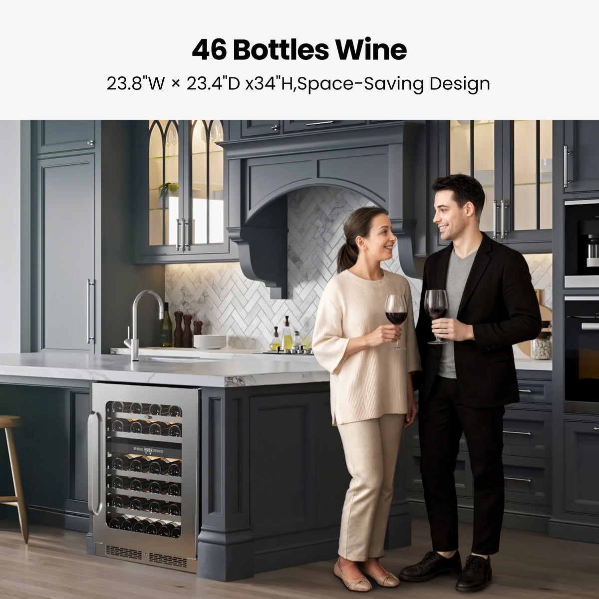 Whynter 24 inch Wine Cooler Refrigerator, 46 Bottle Wine Fridge, Freestanding & Built-in with Reversible Glass Door