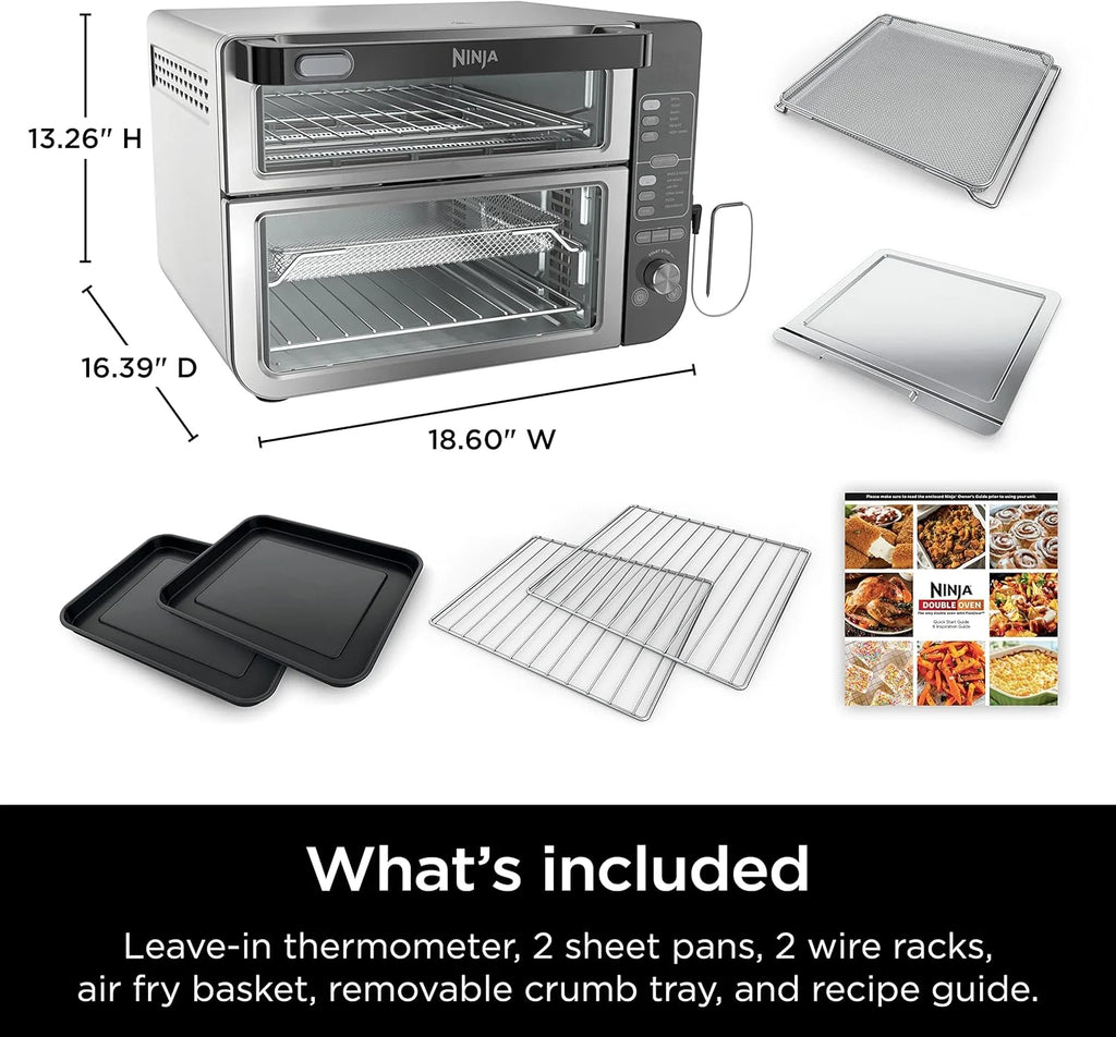 Restored Ninja DCT401 12-in-1 Double Oven with FlexDoor, FlavorSeal & Smart Finish, Rapid Top Convection, Air Fry Bottom , Bake, Roast, Toast, Air Fry, Stainless Steel (Refurbished)