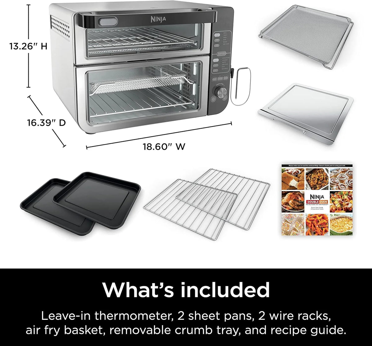 Restored Ninja DCT401 12-in-1 Double Oven with FlexDoor, FlavorSeal & Smart Finish, Rapid Top Convection, Air Fry Bottom , Bake, Roast, Toast, Air Fry, Stainless Steel (Refurbished)