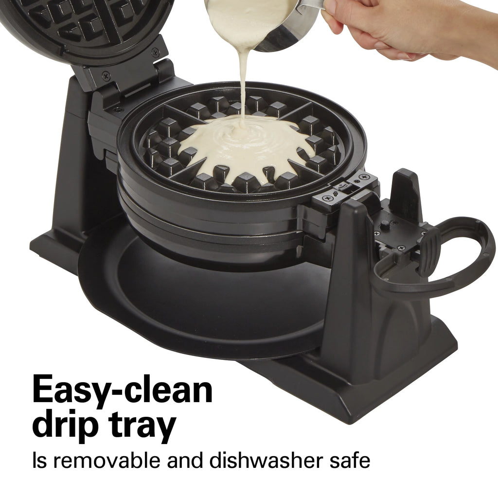 Hamilton Beach Double Belgian Waffle Maker with Removable Nonstick Grids, Rotating Waffle Iron, Black