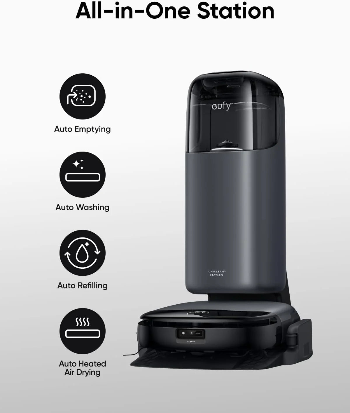 eufy S1 Robot Vacuum and Mop, All-in-One Station, Always Clean Mop, 8,000 Pa Suction, Hot Water Mop Washing, Self-Drying
