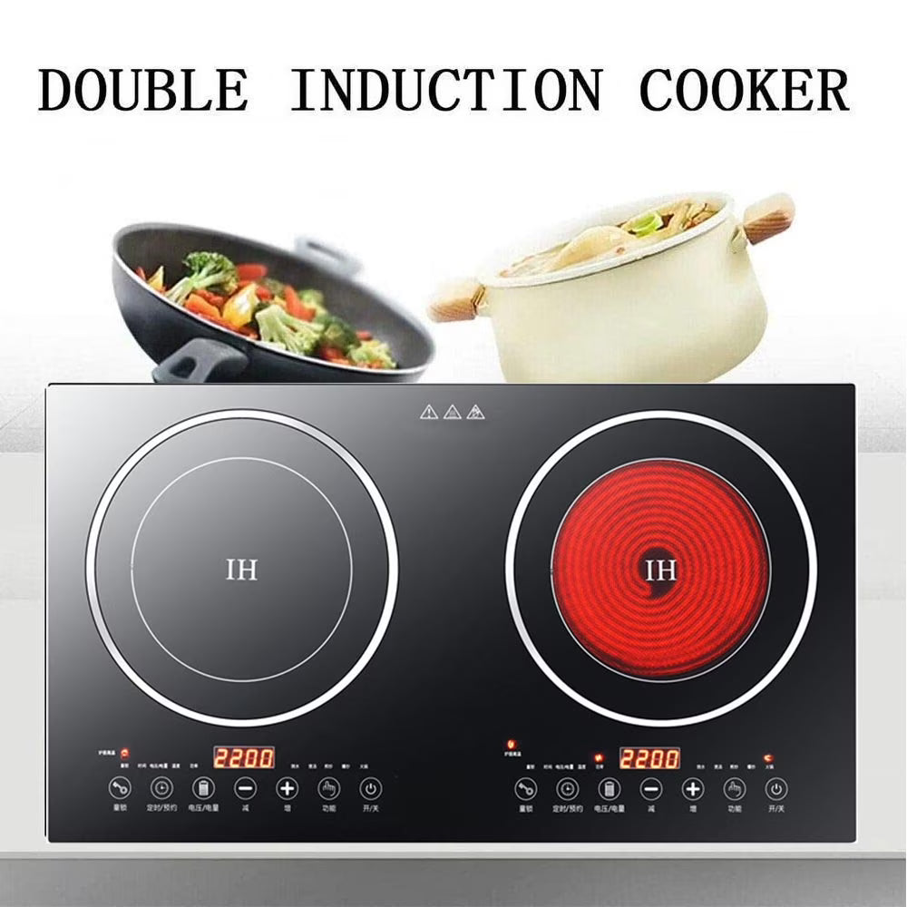 DERCLIVE Electric Ceramic Stove Induction Cooktop, Electric Stove 2 Burner Electric Burner Countertop Infrared Induction Cooker Home Cooktop Cooking Furnace,2200W  2200W