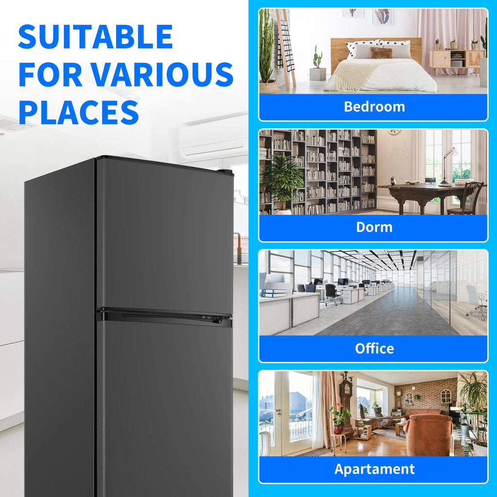 WANAI 2 Door with Freezer Mini Fridge,4.5 Cu.ft Compact Refrigerator,Mini Refrigerator for Kitchen Apartment and Office,Grey