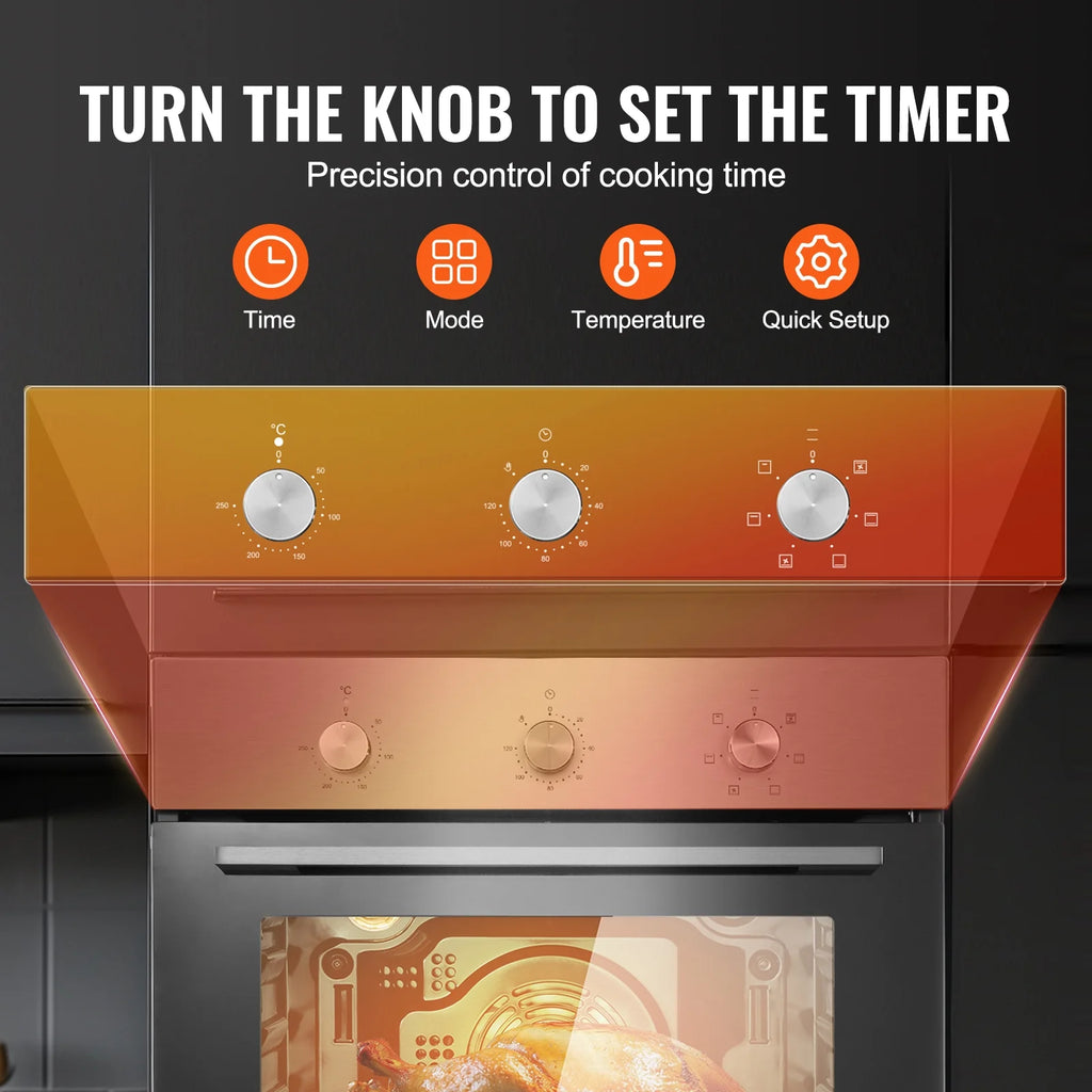 KFFKFF Solo Wall Oven, 24" Electrically Integrated Wall Oven with Half a Dozen Cooking Capabilities, 2.68 Cubic Ft Electric Wall Ovens with Timing Device, 2000W Electric Oven