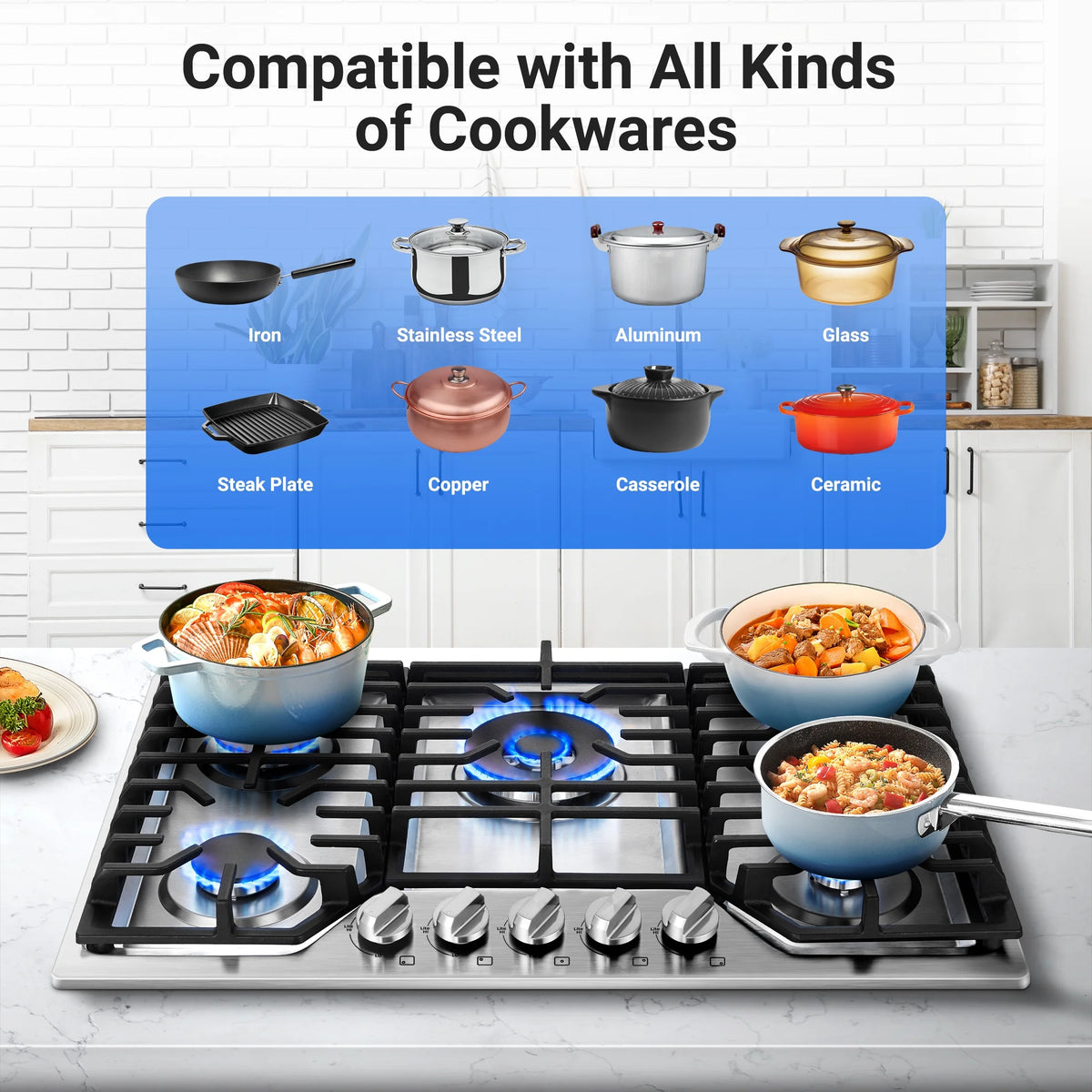 30 Inch Gas Cooktop Sunmaki 5 Burners Gas Stovetop