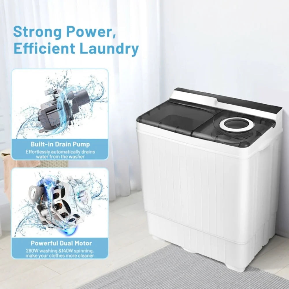 Canddidliike 26 Pound Portable Semi-automatic Washing Machine with Built-in Drain Pump-Gray, Timer Control, Compact Laundry Washer for RV, Apartments and Dorms