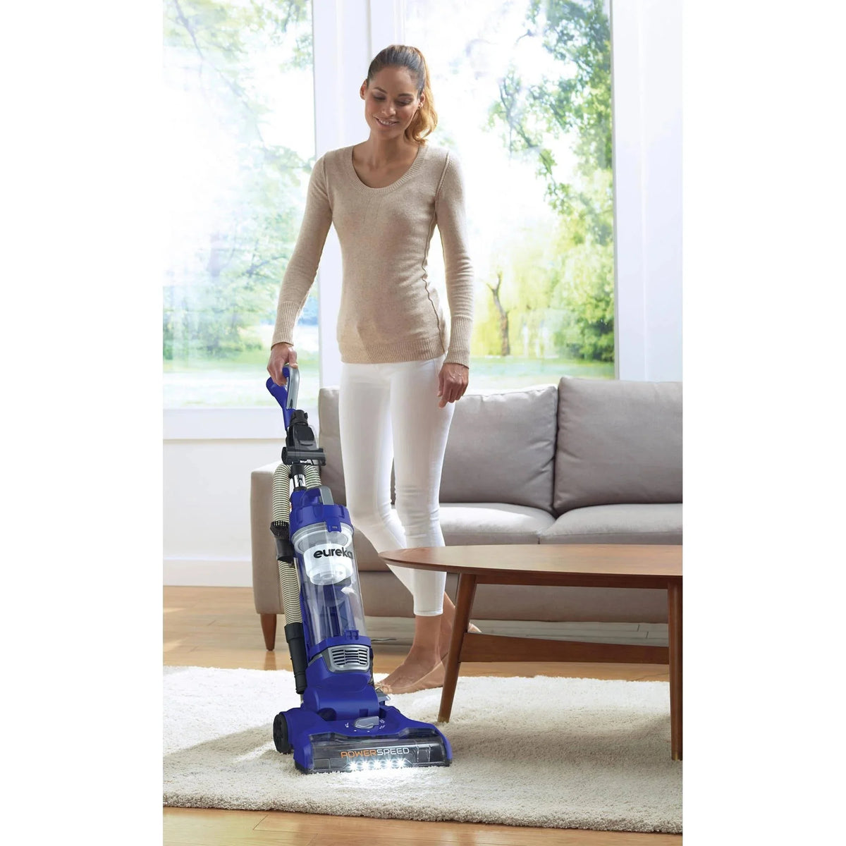Eureka Bagless Upright Vacuum, Powerspeed Turbo, with Pet Turbo Brush, Multisurface, 2-in-1 Upholstery tool, Telescoping Crevice tool, Extended Reach, Lightweight, LED, Large Dustcup, NEU188, Blue