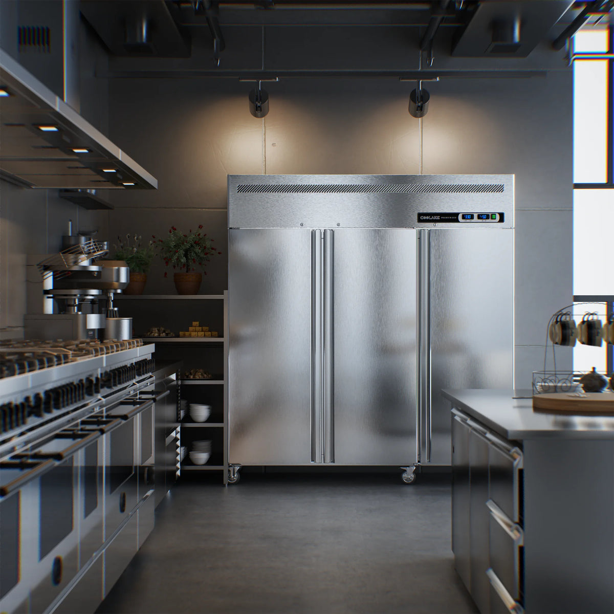 Coolake Commercial Refrigerator And Freezer Combo, 72" W Dual Temperature Zones, 54 Cu.ft 3 Door