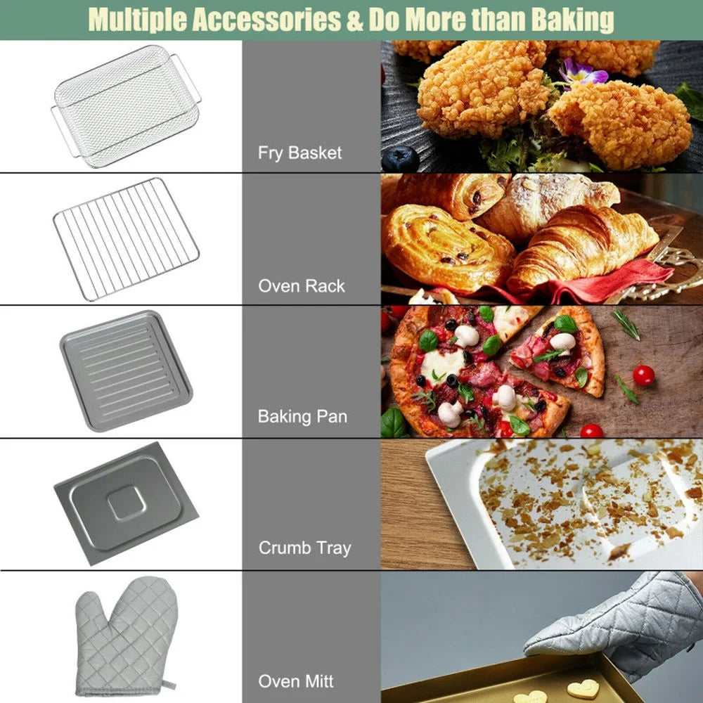 GVN Extra Large Countertop Oven,19 Qt Dehydrate Convection Air Fryer Toaster Oven with 5 Accessories-Green
