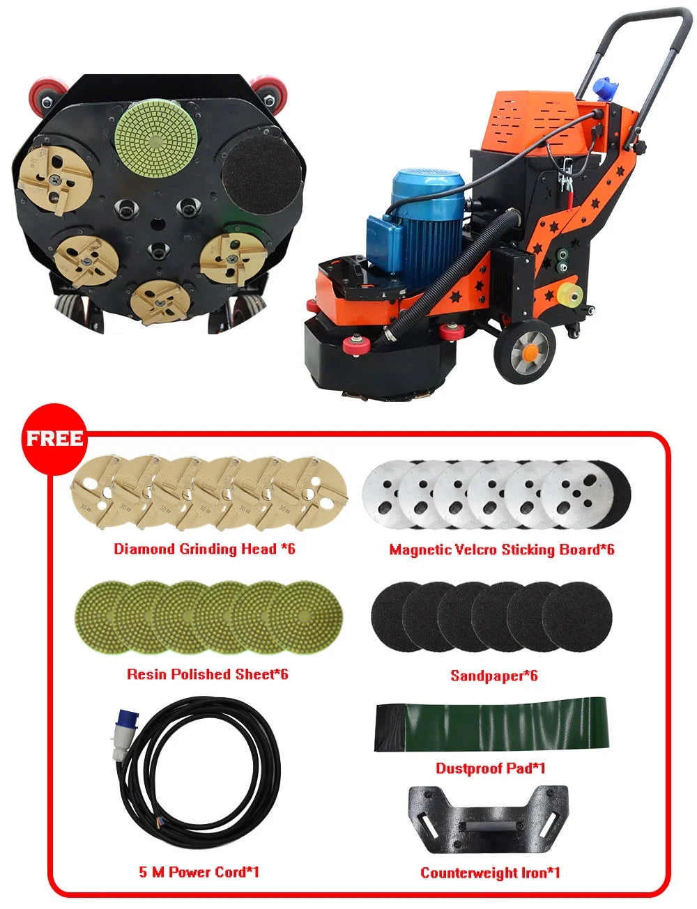 Concrete Grinding Polishing Machine Epoxy Floor Grinder Sander 220V with Vacuum Dust-free