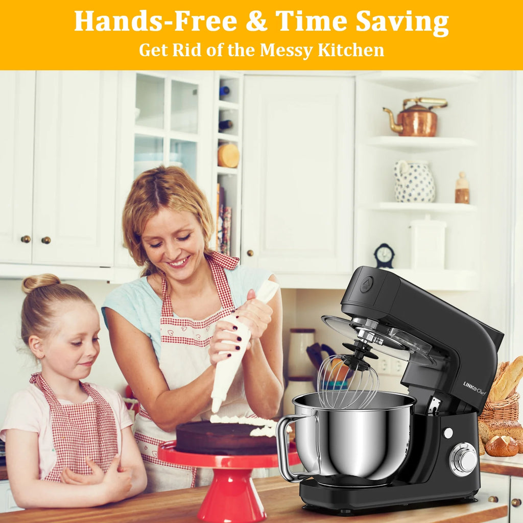 LINKChef Stand Mixer, 5.3QT 800W 6+P Speeds with Whisk, Dough Hook and Beater (White)