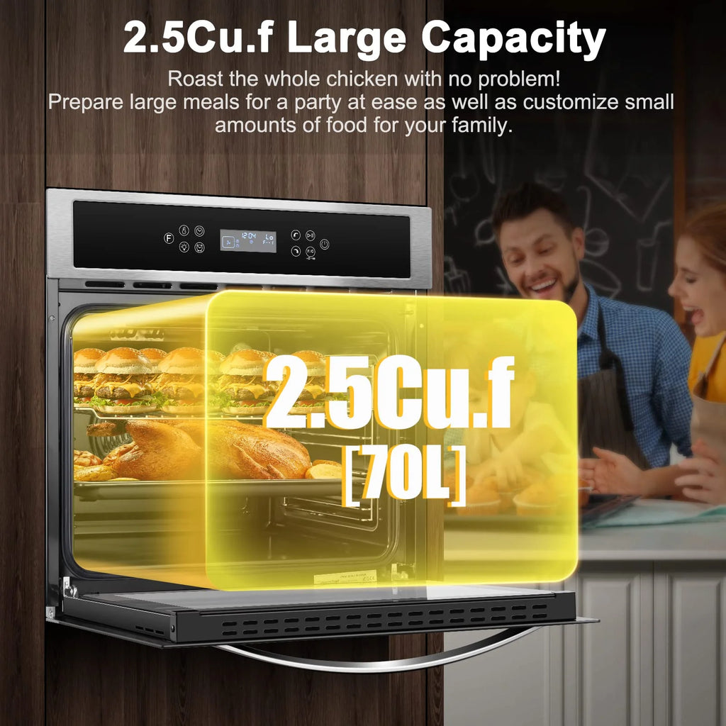 Sunmaki Single Wall Oven 24" Built-in Electric Ovens with 11 Functions 8 Automatic Recipes
