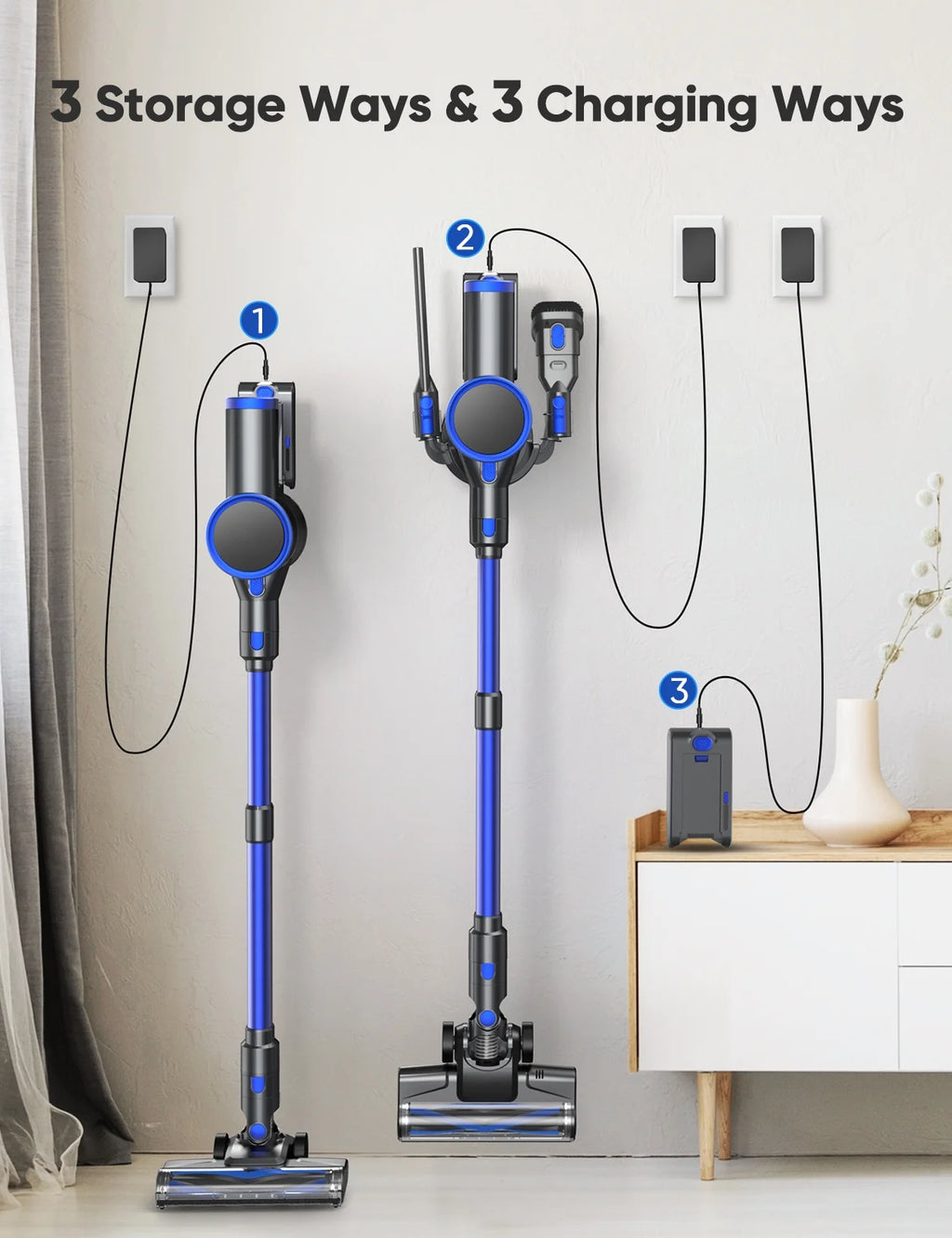 YOMA Cordless Vacuum Cleaner, 6-in-1 Rechargeable Stick Vacuum, 60mins Max Runtime, Lightweight 2200mAh Battery Powerful Vacuum Cleaner for Home Hard Floor Pet Hair-N12