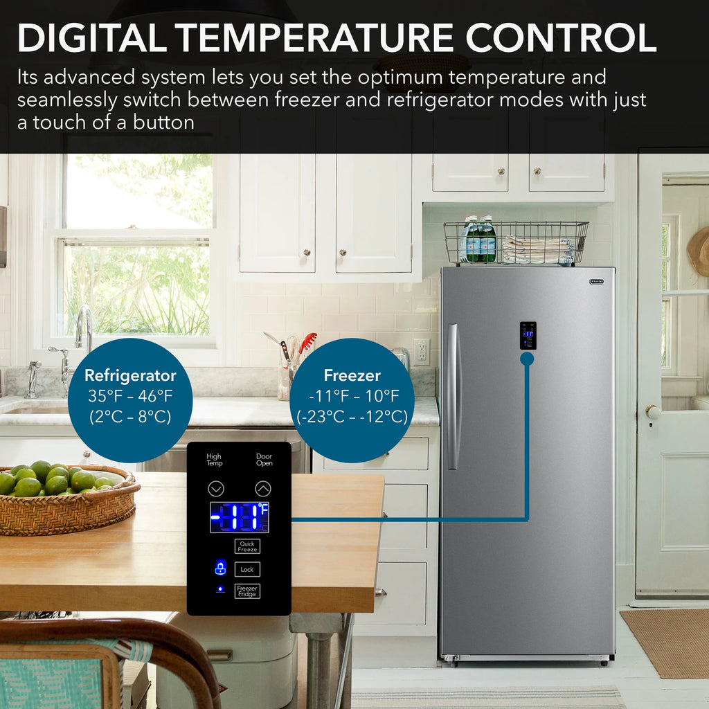 Whynter UDF-139SS 13.8 cu.ft. Energy Star Digital Upright Convertible Deep Freezer/Refrigerator - Stainless Steel