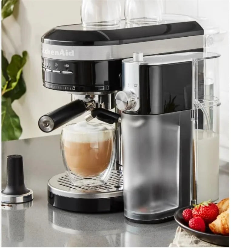 KitchenAid Metal Semi-Automatic Espresso Machine and Automatic Milk Frother Attachment Bundle